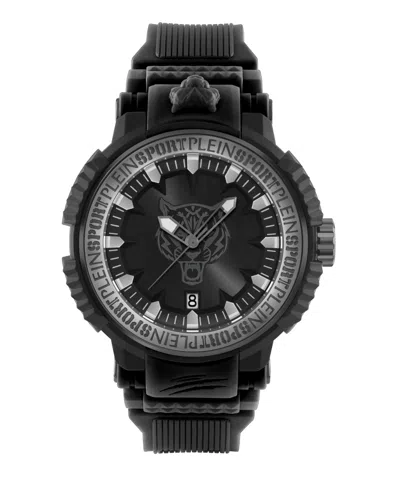Plein Sport Mens Tiger Power 3 Hand Date Quartz Black Silicone Strap 45mm In Black