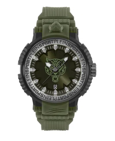 Plein Sport Mens Tiger Power 3 Hand Date Quartz Green Silicone Strap 45mm In Green