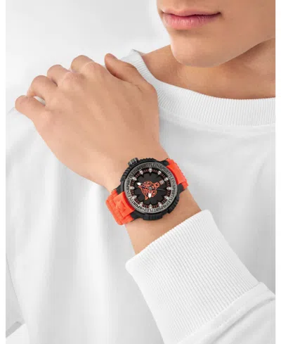 Plein Sport Mens Tiger Power 3 Hand Date Quartz Orange Silicone Strap 45mm In Orange