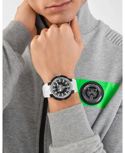 Plein Sport Mens Tiger Power 3 Hand Date Quartz White Silicone Strap 45mm In White