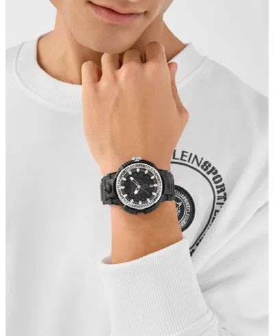 Plein Sport Mens Tiger Power 3 Hand Date Quartz Black Silicone Strap 45mm In Black