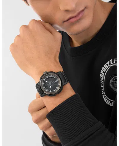 Plein Sport Mens Tiger Power 3 Hand Date Quartz Black Silicone Strap 45mm In Black