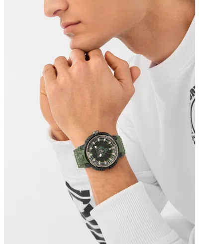 Plein Sport Mens Tiger Power 3 Hand Date Quartz Green Silicone Strap 45mm In Green