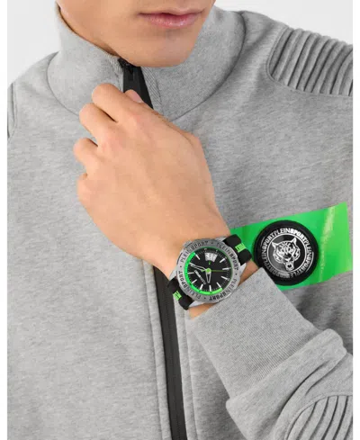 Plein Sport Mens Rampage 3 Hand Date Quartz Black Silicone Strap 44mm In Multi