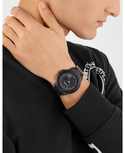 Plein Sport Mens Rampage 3 Hand Date Quartz Ip Black Bracelet 44mm In Black