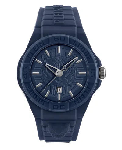 Plein Sport Mens New Fearless 3 Hand Date Quartz Blue Silicone Strap 46mm In Blue