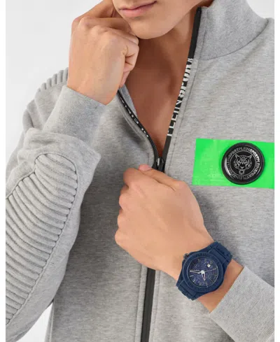 Plein Sport Mens New Fearless 3 Hand Date Quartz Blue Silicone Strap 46mm In Blue