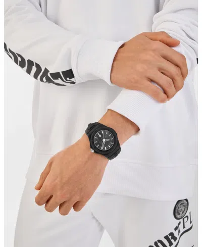 Plein Sport Mens New Fearless 3 Hand Date Quartz Black Silicone Strap 46mm In Black