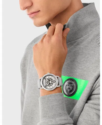 Plein Sport Mens Iron Tiger 3 Hand Quartz Stainless Steel Bracelet 44mm In Silver