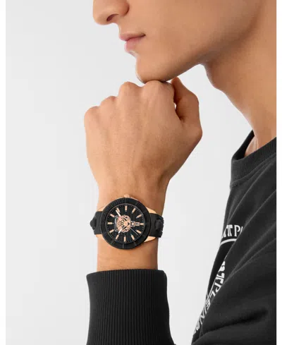 Plein Sport Mens City Rush 3 Hand Date Quartz Black Silicone Strap 45mm In Black