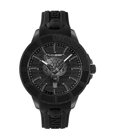 Plein Sport Mens City Rush 3 Hand Date Quartz Black Silicone Strap 45mm In Black