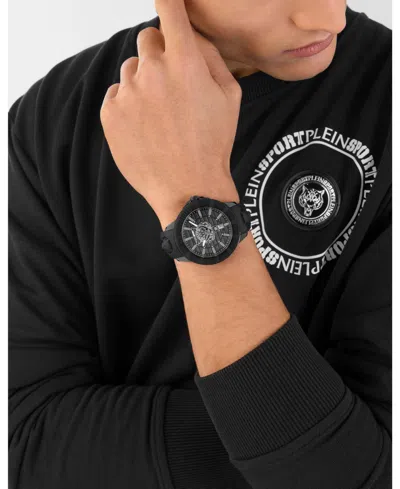 Plein Sport Mens City Rush 3 Hand Date Quartz Black Silicone Strap 45mm In Black