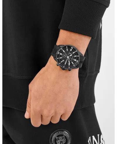 Plein Sport Mens Impact Chronograph Date Quartz Black Silicone Strap 46mm In Black