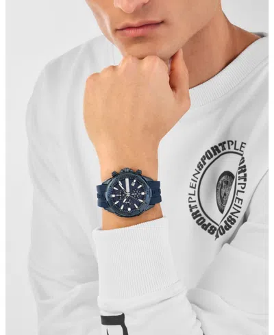 Plein Sport Mens Impact Chronograph Date Quartz Blue Silicone Strap 46mm In Blue