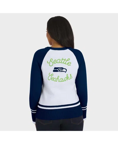 Wear By Erin Andrews Women's White/college Navy Seattle Seahawks Color Block Raglan Sweater In Blue