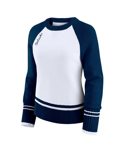Wear By Erin Andrews Women's White/college Navy Seattle Seahawks Color Block Raglan Sweater In Blue
