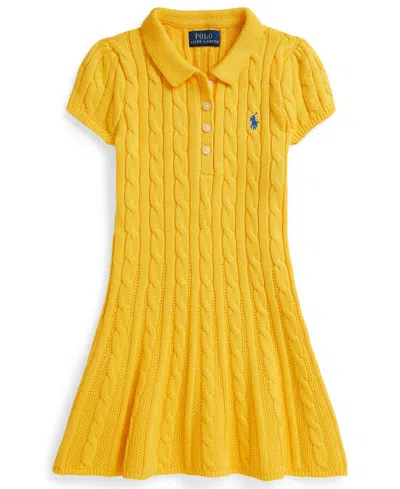 Polo Ralph Lauren Girls 2t-6x Cable Short-sleeve Sweater Dress In Yellow
