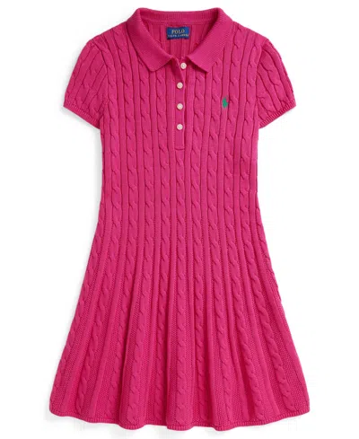 Polo Ralph Lauren Girls 7-16 Cable-knit Short-sleeve Sweater Dress In Pink