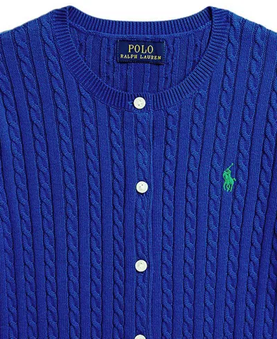 Polo Ralph Lauren Girls 7-16 Mini-cable Long-sleeve Cardigan Sweater In Blue