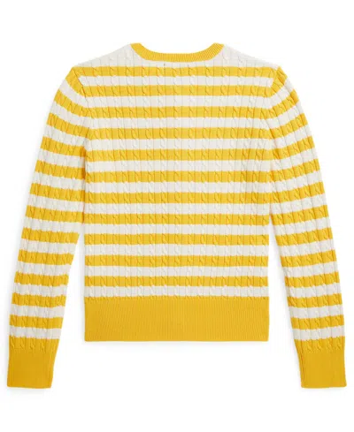 Polo Ralph Lauren Girls 7-16 Striped Mini-cable Cardigan In Yellow