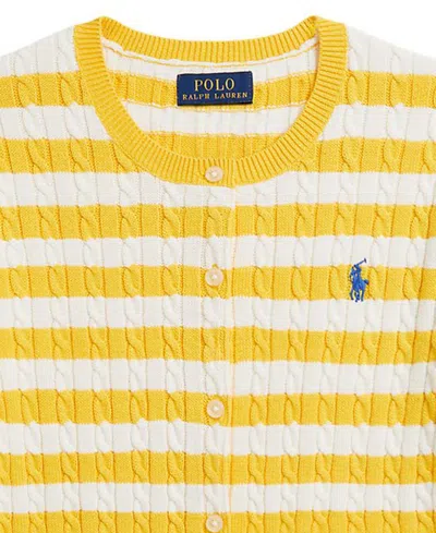 Polo Ralph Lauren Girls 7-16 Striped Mini-cable Cardigan In Yellow