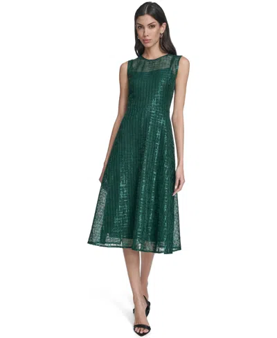 Calvin Klein Women's Sequin Detail Crewneck Fit And Flare Dress In Green