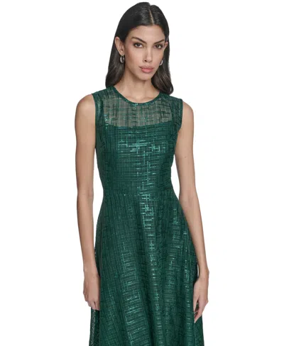 Calvin Klein Women's Sequin Detail Crewneck Fit And Flare Dress In Green