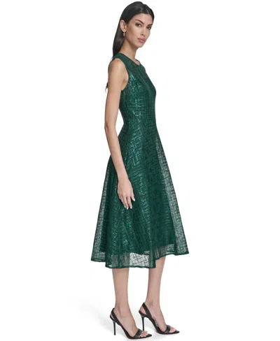Calvin Klein Women's Sequin Detail Crewneck Fit And Flare Dress In Green