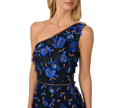 Adrianna Papell Women's Beaded One-shoulder Long Dress In Blue