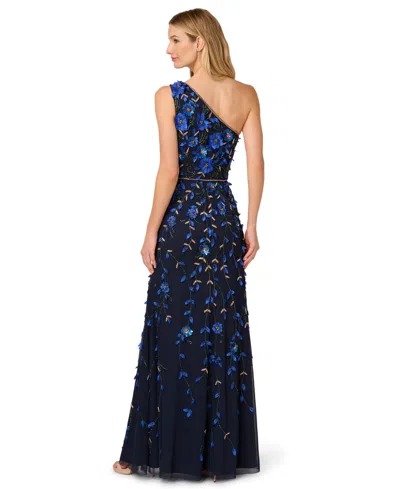 Adrianna Papell Women's Beaded One-shoulder Long Dress In Blue