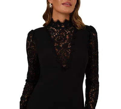 Adrianna Women's Mock Neck Lace And Crepe Short Dress In Black