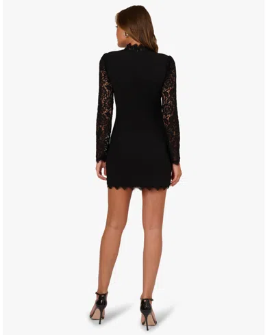 Adrianna Women's Mock Neck Lace And Crepe Short Dress In Black