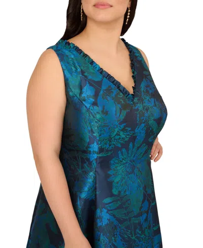 Adrianna Papell Plus Size Floral V-neck Gown In Multi