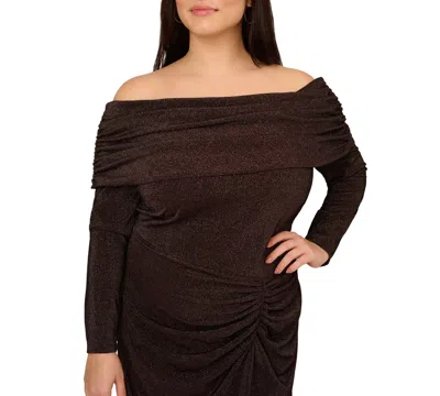 Adrianna Plus Size Off-the-shoulder Cocktail Dress In Brown