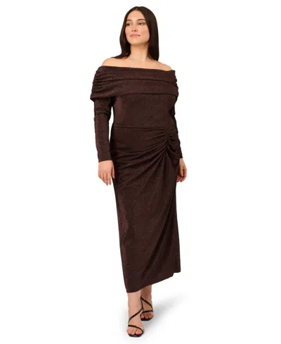 Adrianna Plus Size Off-the-shoulder Cocktail Dress In Brown