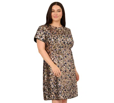 Adrianna Plus Size Sequin Shirt Swing Short-sleeve Dress In Multi