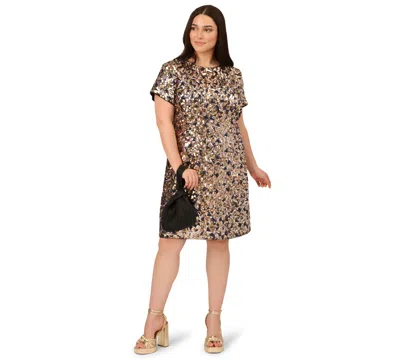Adrianna Plus Size Sequin Shirt Swing Short-sleeve Dress In Multi