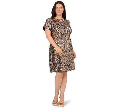 Adrianna Plus Size Sequin Shirt Swing Short-sleeve Dress In Multi