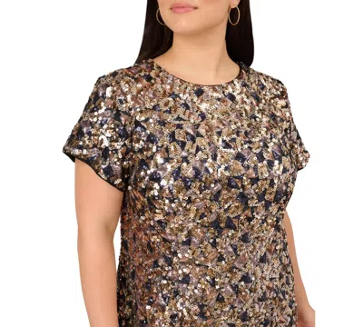 Adrianna Plus Size Sequin Shirt Swing Short-sleeve Dress In Multi