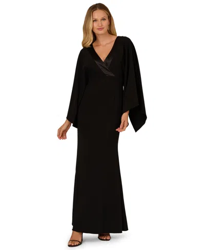 Adrianna Papell Women's V-neck Crepe Gown In Black