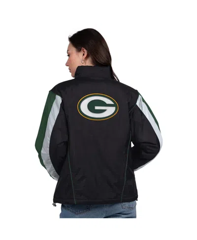 Starter Women's Black/green Green Bay Packers Thursday Night Gridiron Half-zip Jacket In Black