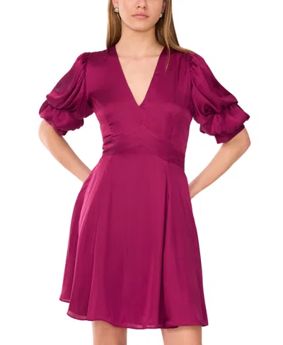 1.state Women's V-neck Tiered Bubble Puff Sleeve Mini Dress In Burgundy