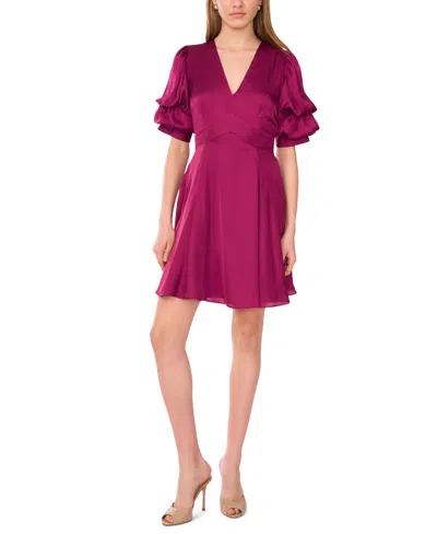 1.state Women's V-neck Tiered Bubble Puff Sleeve Mini Dress In Burgundy