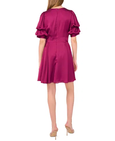 1.state Women's V-neck Tiered Bubble Puff Sleeve Mini Dress In Burgundy