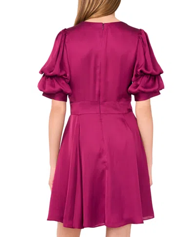 1.state Women's V-neck Tiered Bubble Puff Sleeve Mini Dress In Burgundy