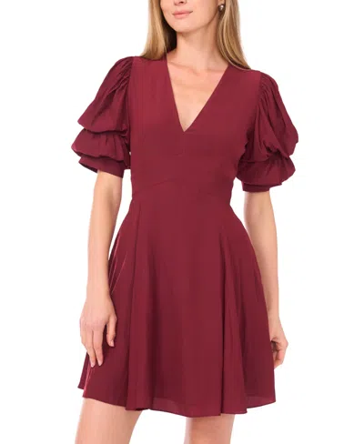 1.state Women's V-neck Short Bubble Sleeve Mini Dress In Red
