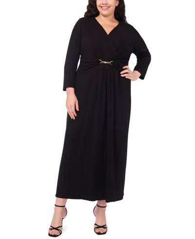 Msk Plus Size Surplice Belted Maxi Dress In Black
