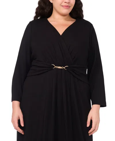 Msk Plus Size Surplice Belted Maxi Dress In Black