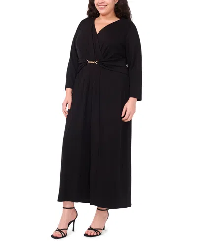 Msk Plus Size Surplice Belted Maxi Dress In Black