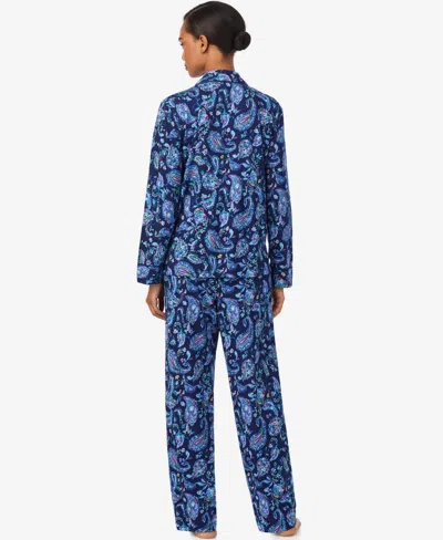 Ralph Lauren Women's Long Sleeve Notch Collar Long Pant Pajama In Blue